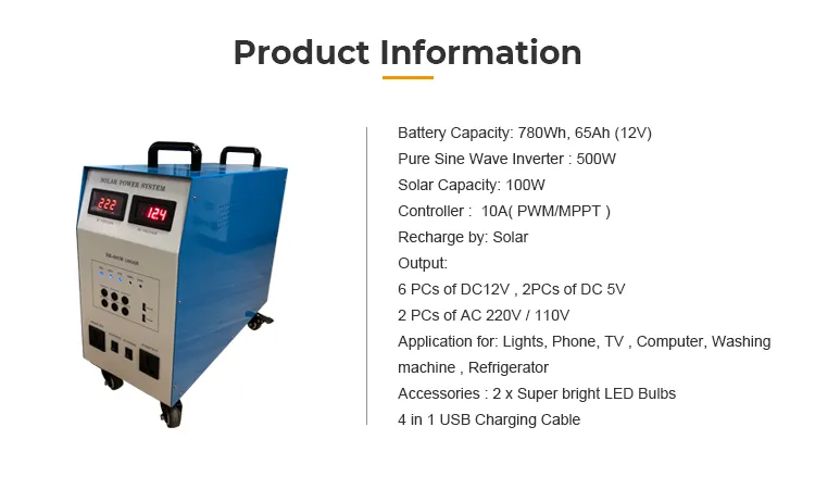 1000W Solar off Grid Home Lighting System Solar Powered Electric Generator