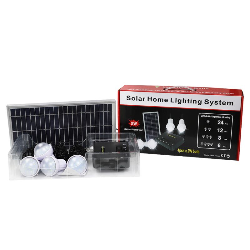 8W off Grid with 4PCS LED Bulbs Solar Energy System