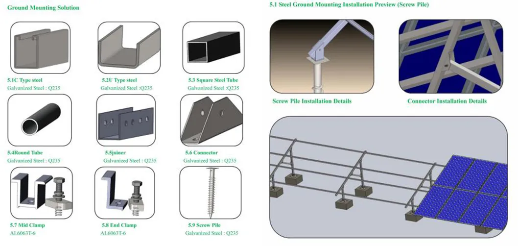 Galvanized Steel Solar Mounting Structure Solar Panel Bracket for Ground Solar Energy System