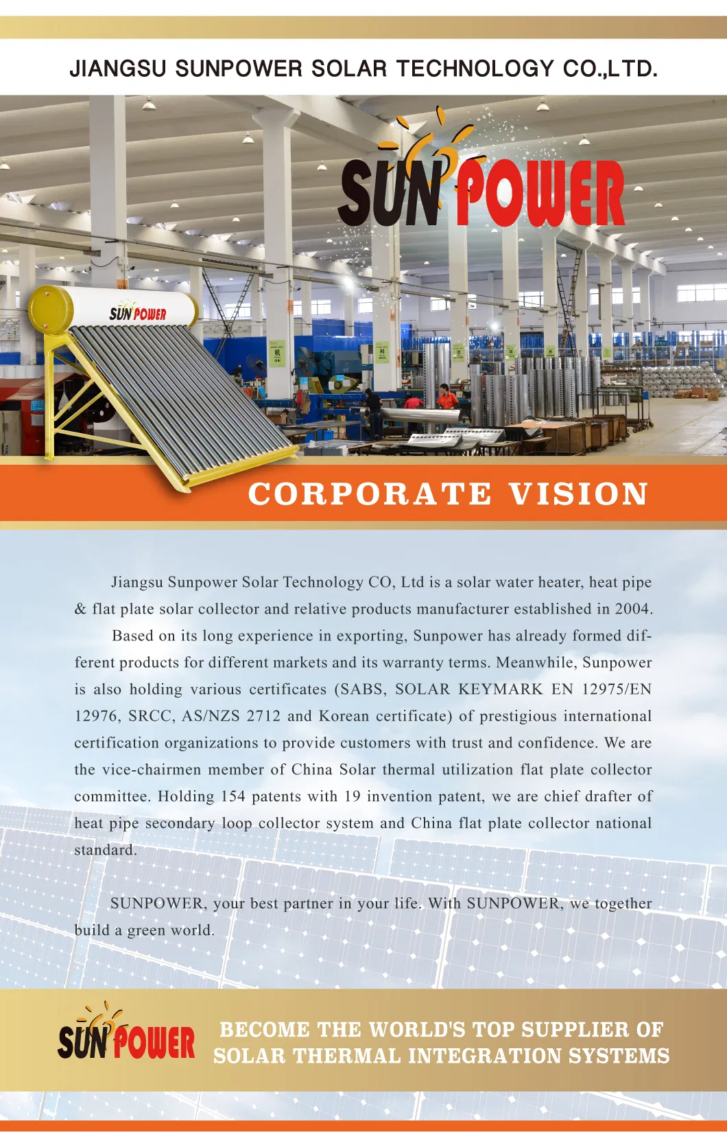 Low Pressure Solar Water Heater (SPR) Calentador Solaris