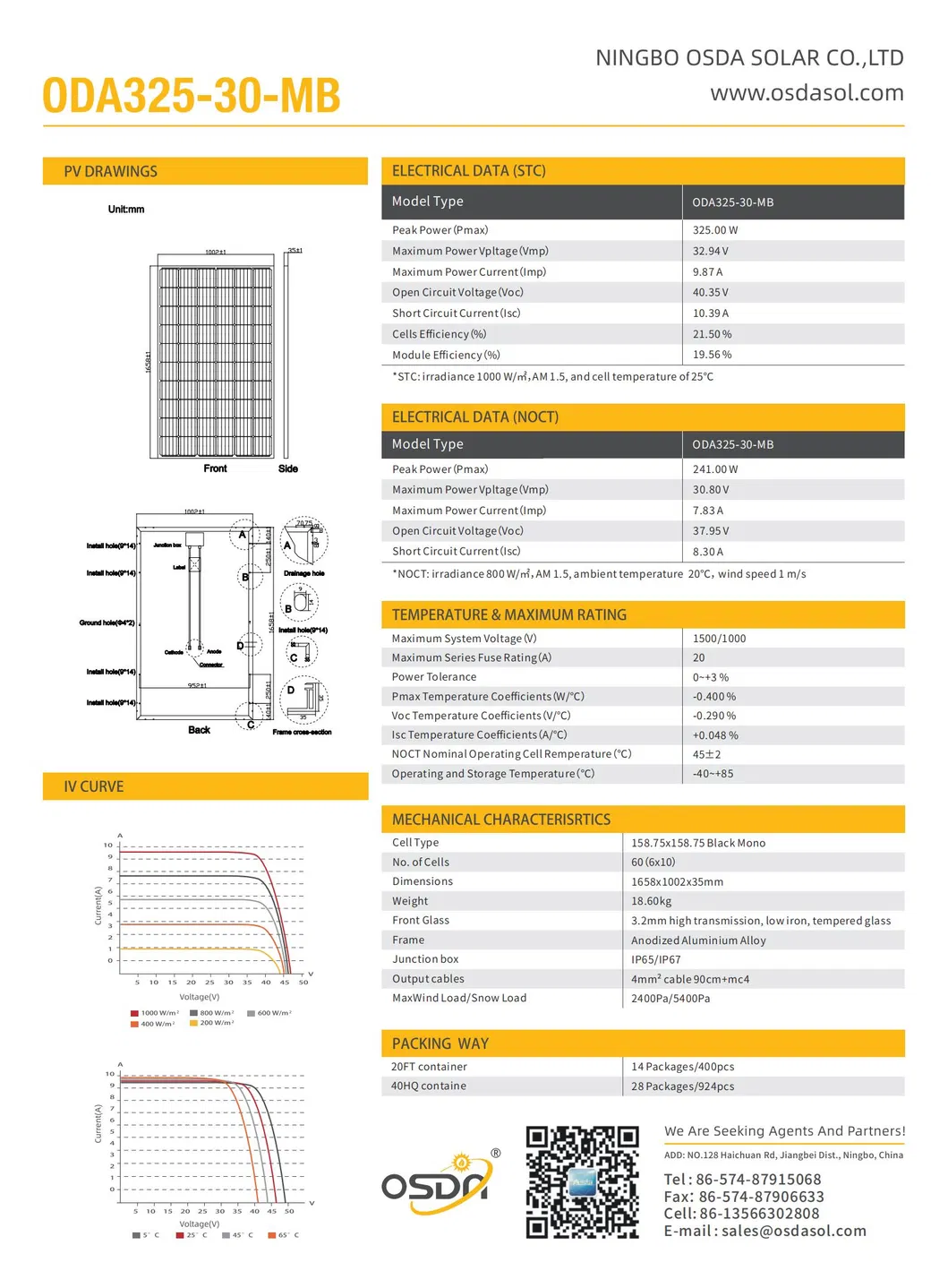 Mono Crystalline 320W 325W 330W Black Solar Module with TUV&CE
