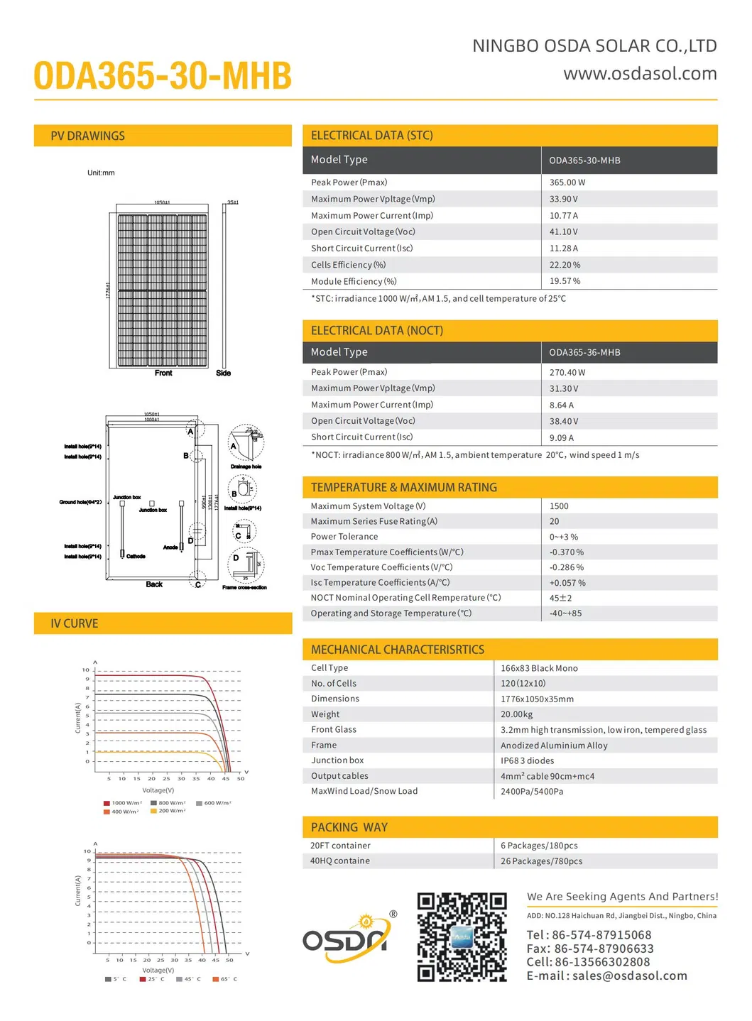 Mono Crystalline 365W, 370W, 375W Black PV Module Solar Panel with TUV&CE
