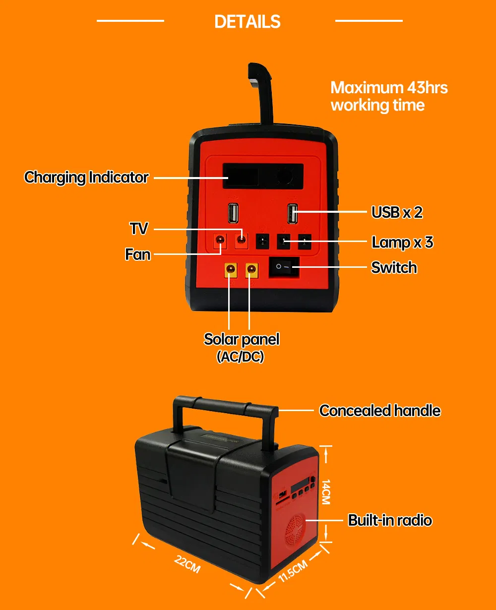 Portable 20W Panel Solar Panel Home Lighting System Generator