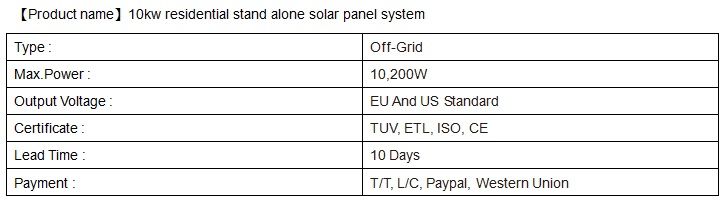 Professional Home Design Ground 10kw off Grid Solar PV Power Storage System