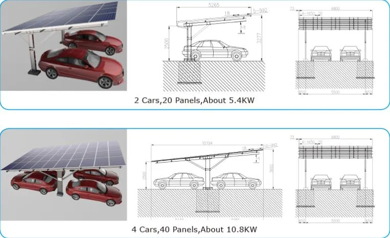 Residantial Galvanized Steel Structure Solar Panel Carport Shelf